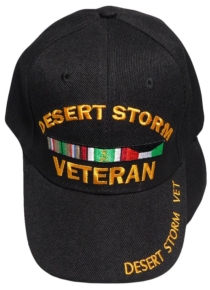Desert Storm Veteran Ribbon Black Acrylic Adjustable Embroidered Cap Hat