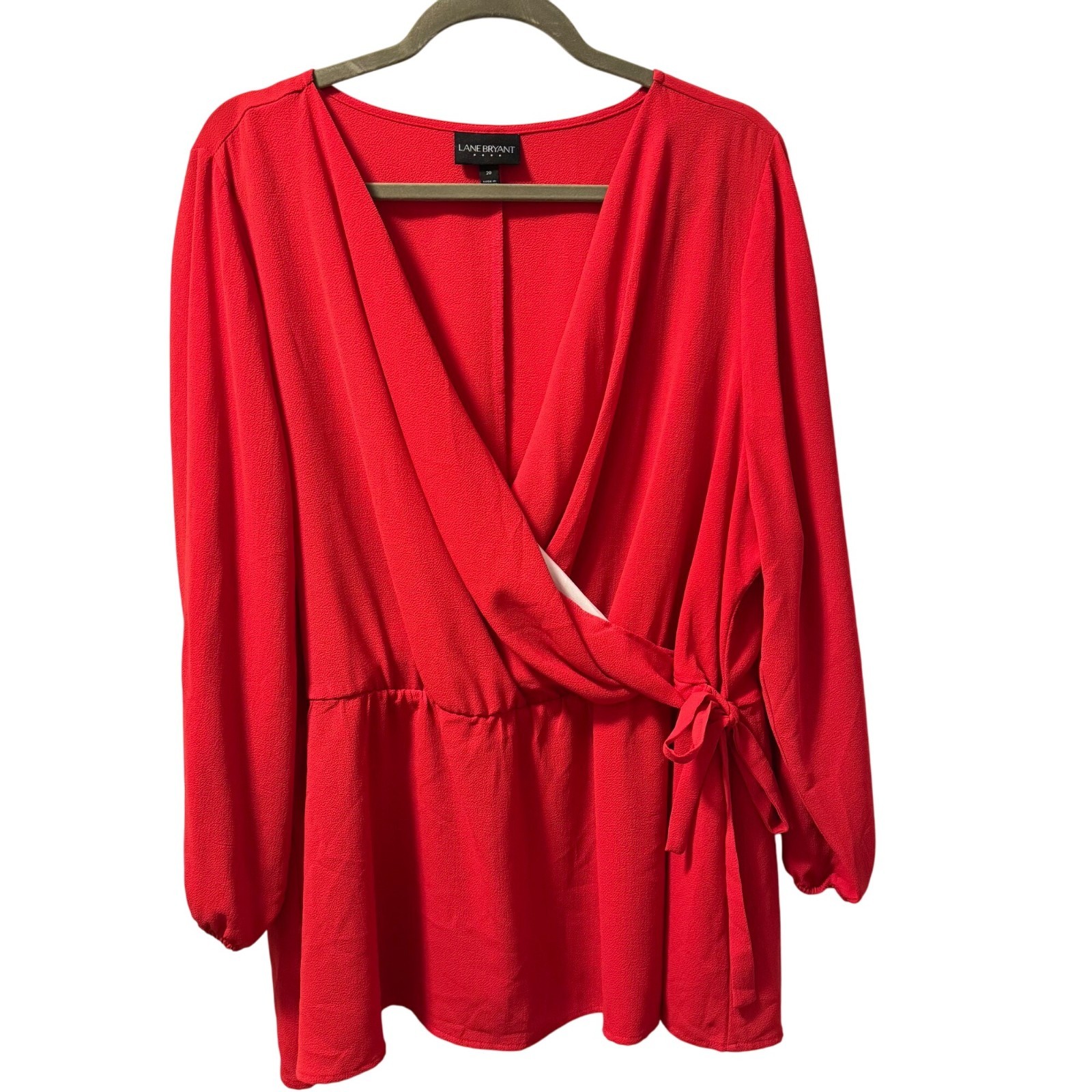 Lane Bryant Red Long Sleeve Wrap Blouse Size 20W Polyester Spandex top.