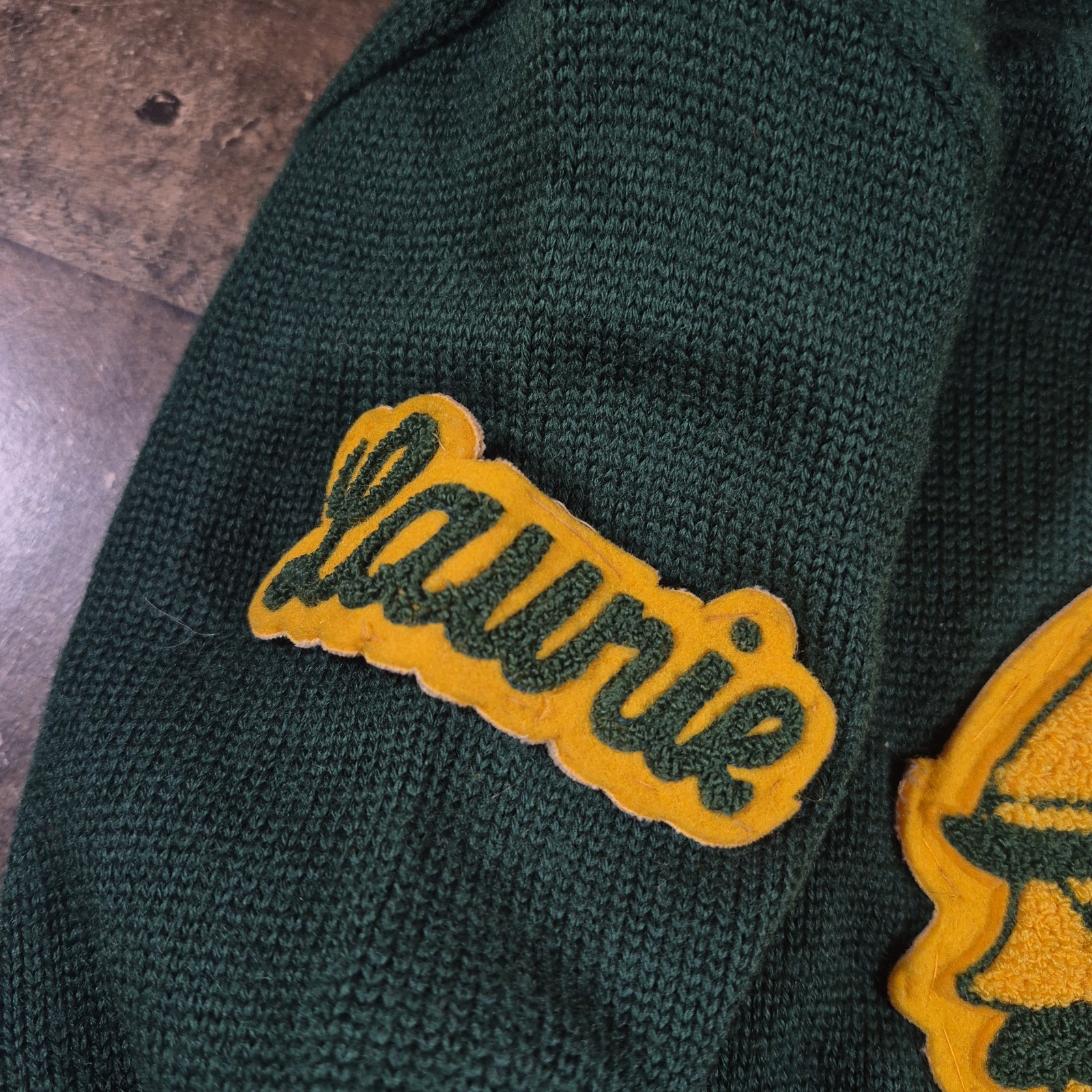 Vintage Letterman Varsity Sweater Womens 38 Green Wool Dehen Knitting 50s School
