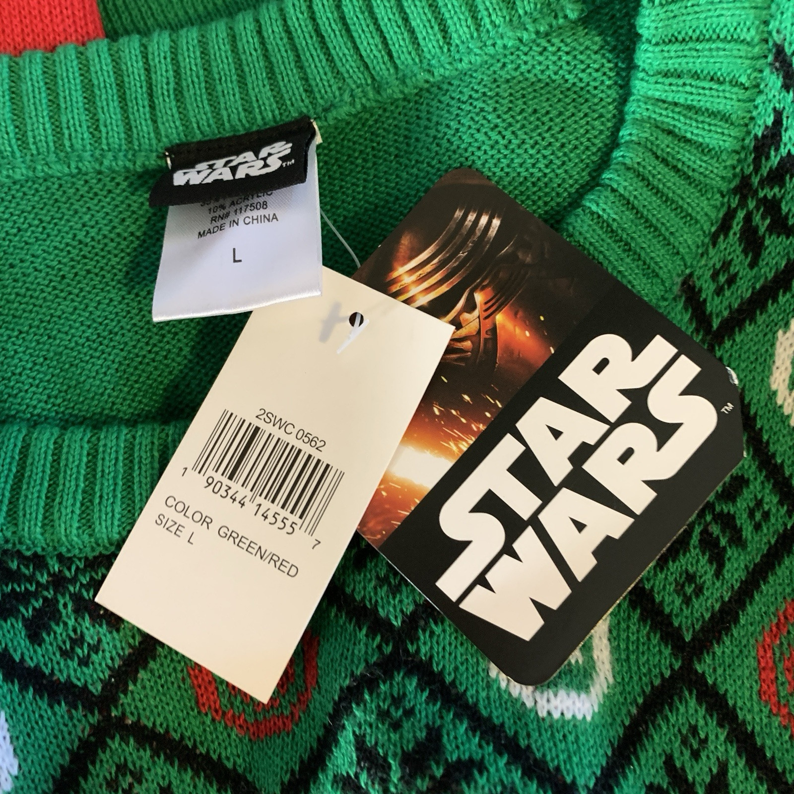 Star Wars Ugly Christmas Sweater Mens Large Crew Neck Green Red New