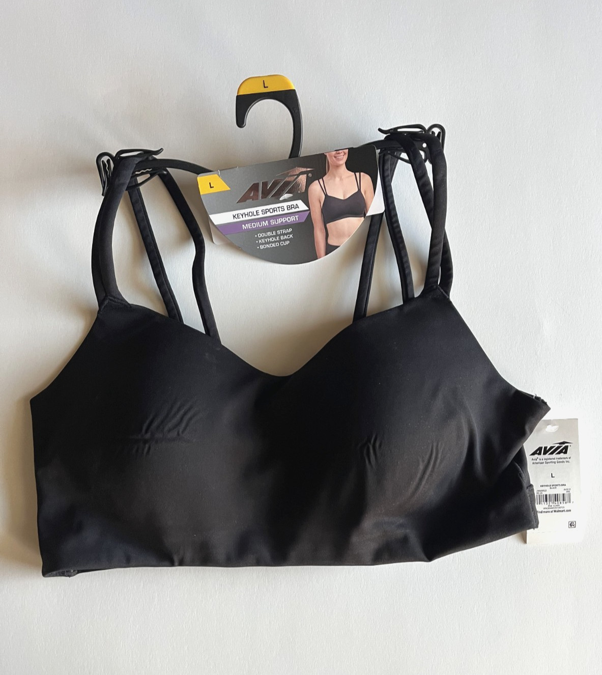 Avia Sports Bra Womens Size Large Black – Double Strap, Keyhole Back, Bonded Cup