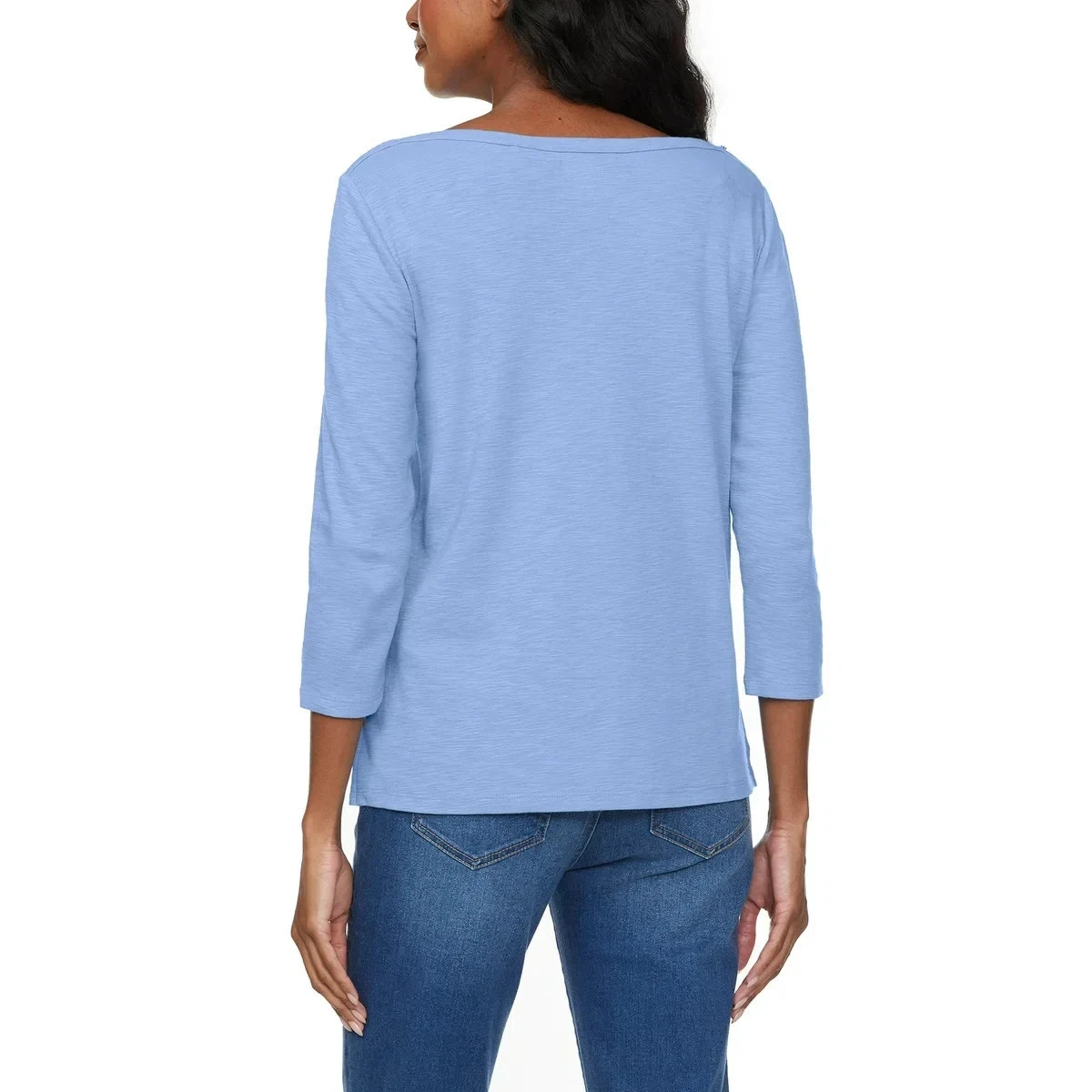 Kirkland Signature Women’s 3/4 Sleeve Boatneck Slub Tee, Blue, Size XL