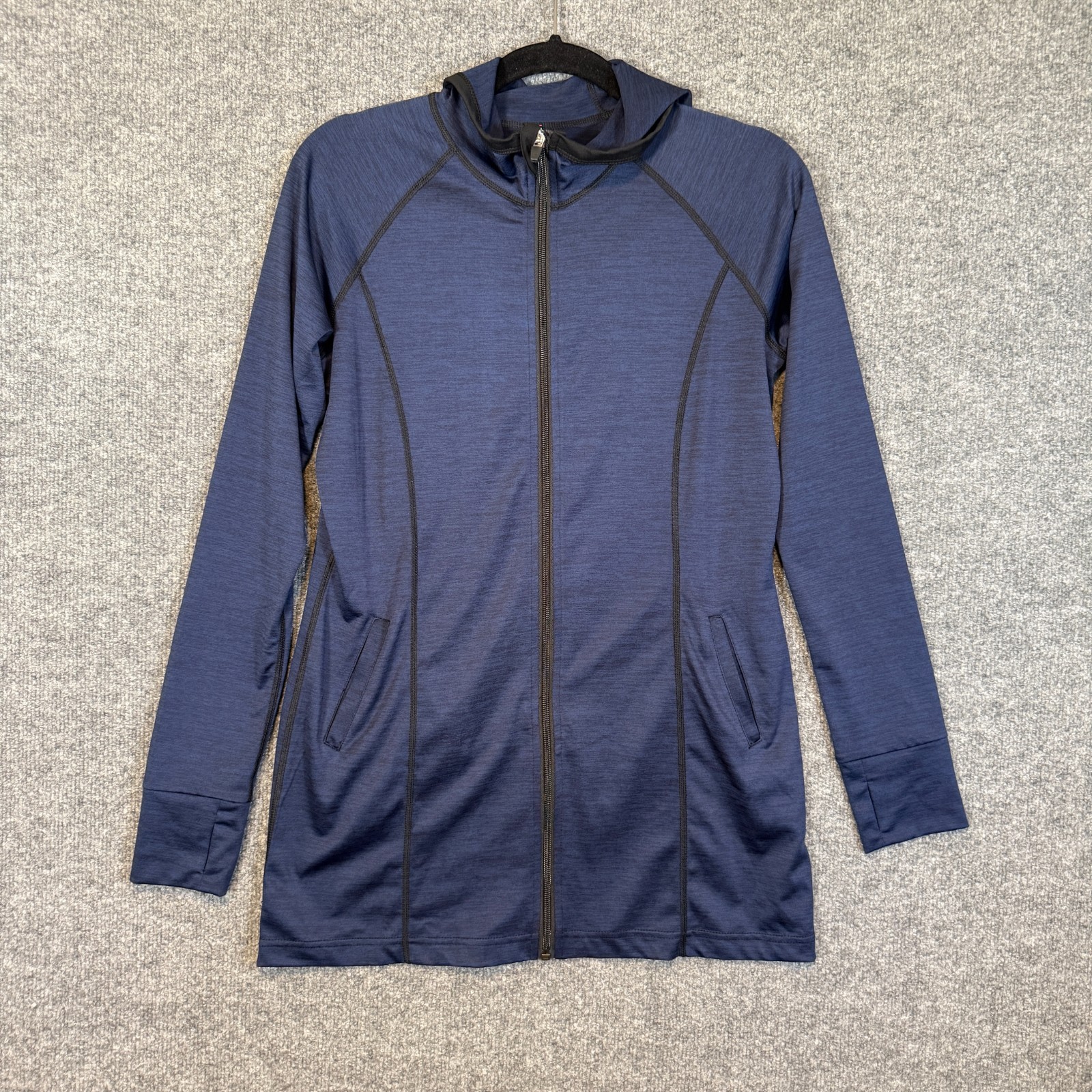 Ruby Ribbon Shirt Womens Small Blue Zip Up Hooded Sweatshirt Shapewear
