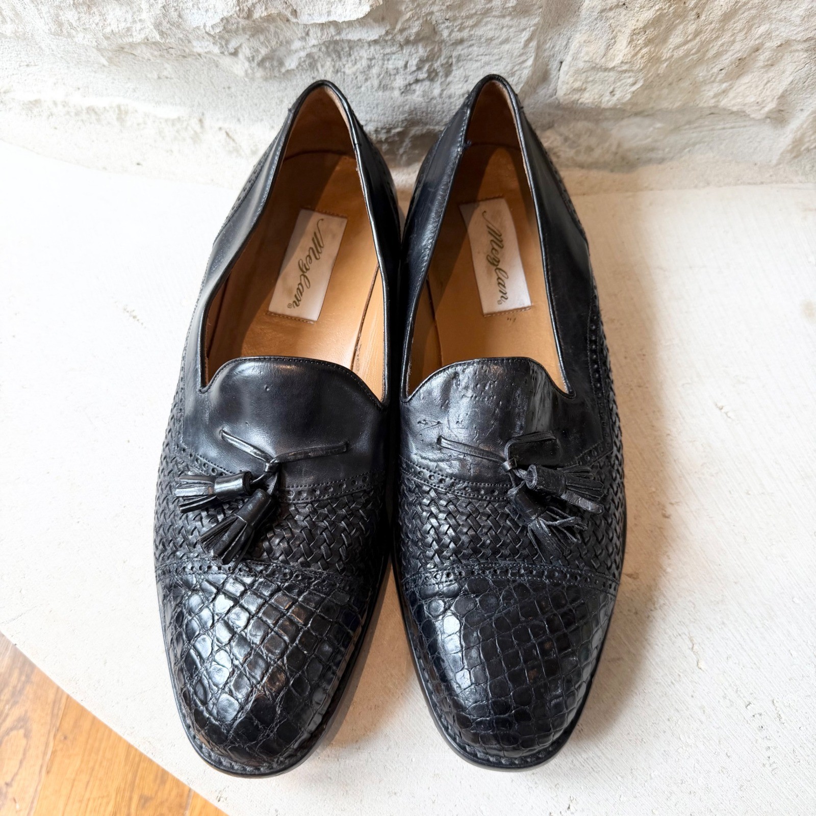 Mezlan Carmel Mens Black Woven Leather Tassel Loafers Shoes Made in Spain SZ 11