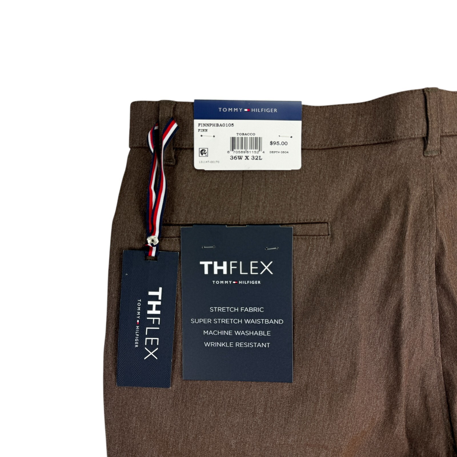 Tommy Hilfiger Mens TH Flex Finn Modern Fit Twill Pants Tobacco Brown 36×32