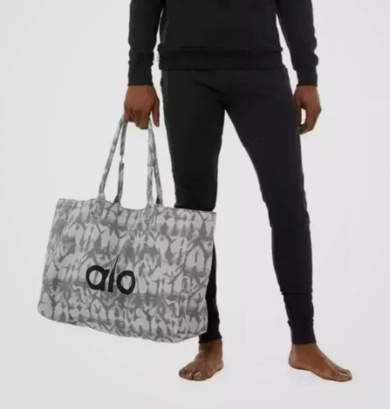 New 2026 Large Alo Yoga Gray Tie Dye Canvas Tote Bag Gym Travel Shopper