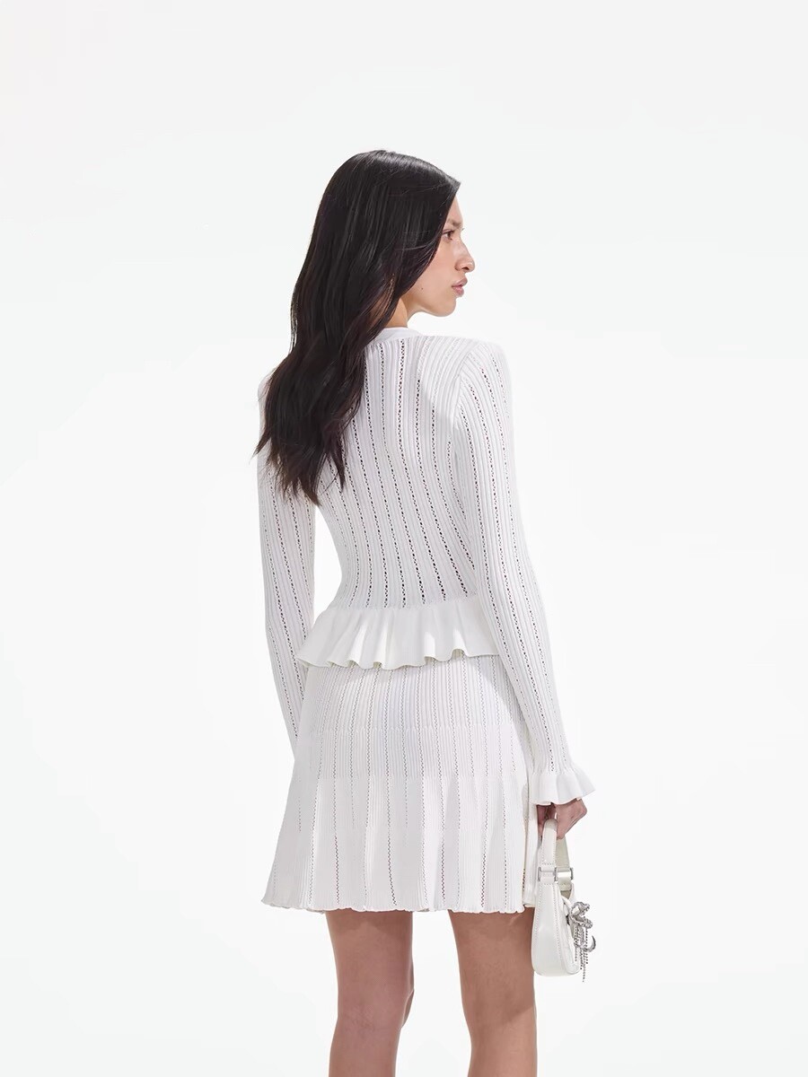 Self-Portrait Women V-neck Knitted Dress Medium Length Skirt Women’s