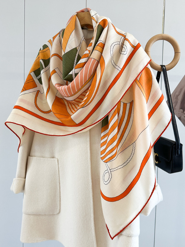 70% Cashmere 30% Silk Wrap Scarf vent Print Double Face Print Shawl 135X135cm