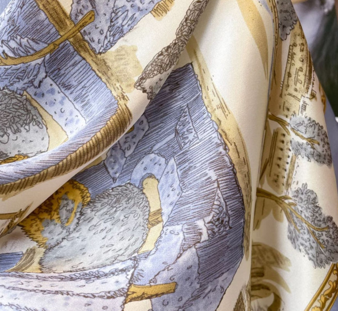 100% Mulberry Silk 35” Scarf Neckerchief Square calabash Print Shawl Bandanna