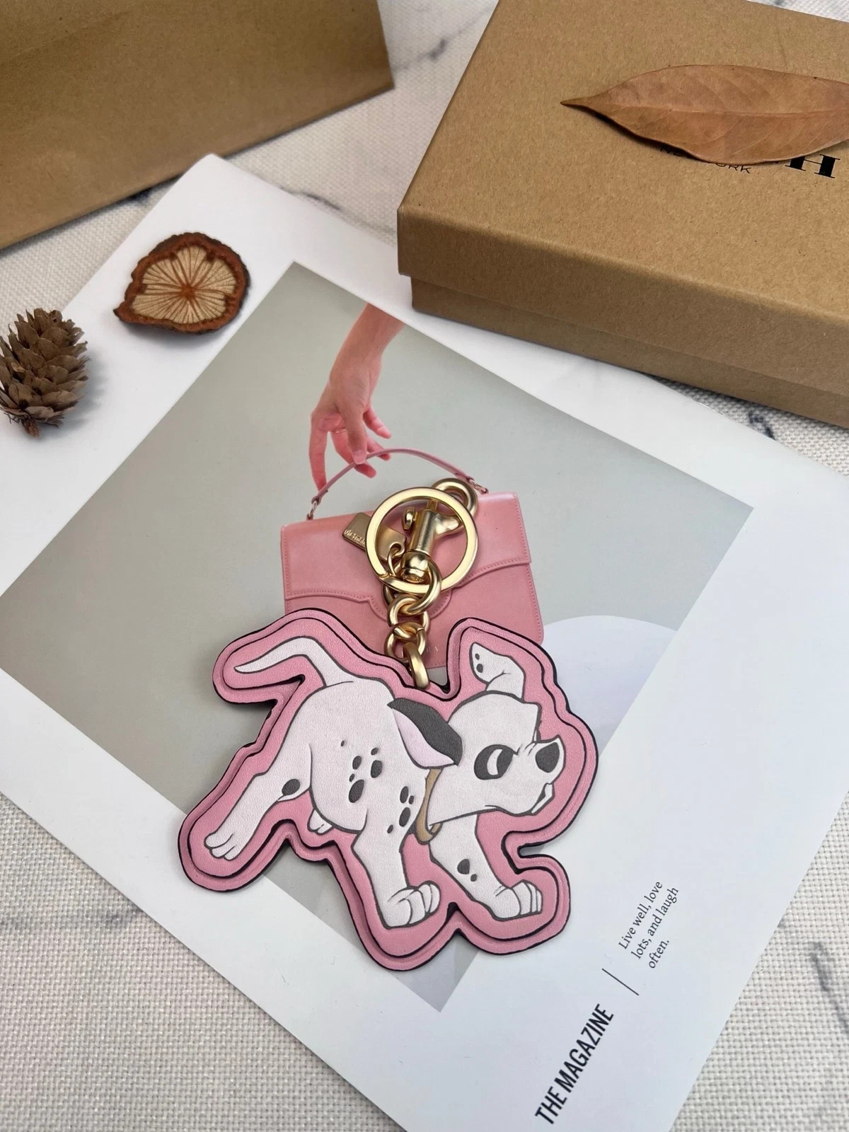 NWT Chalk/Pink Leather Bag Charm Keyring Fob