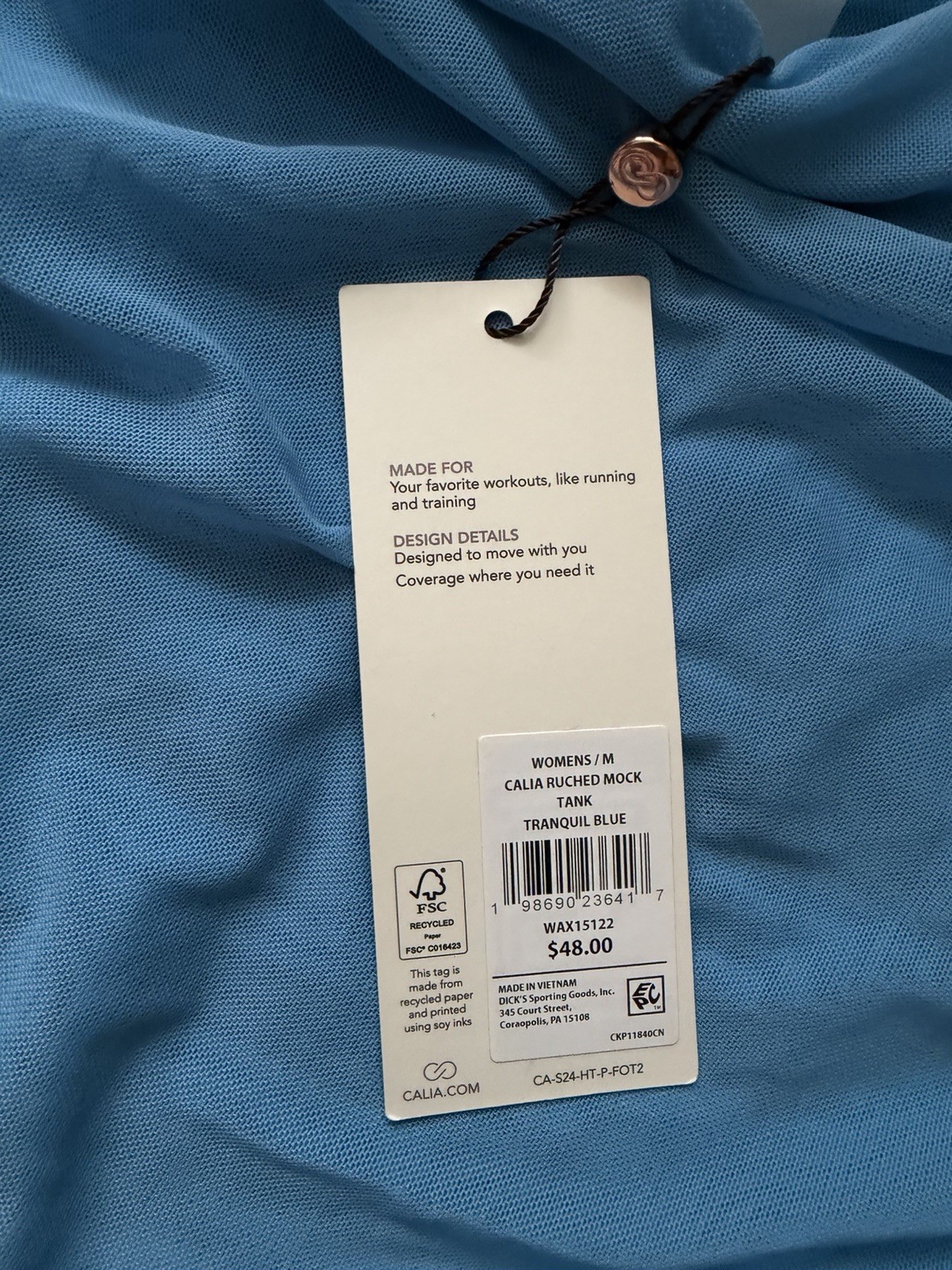 Women’s Calia Ruched Mock Tank Tranquil Blue Lightweight Sz Medium NWT