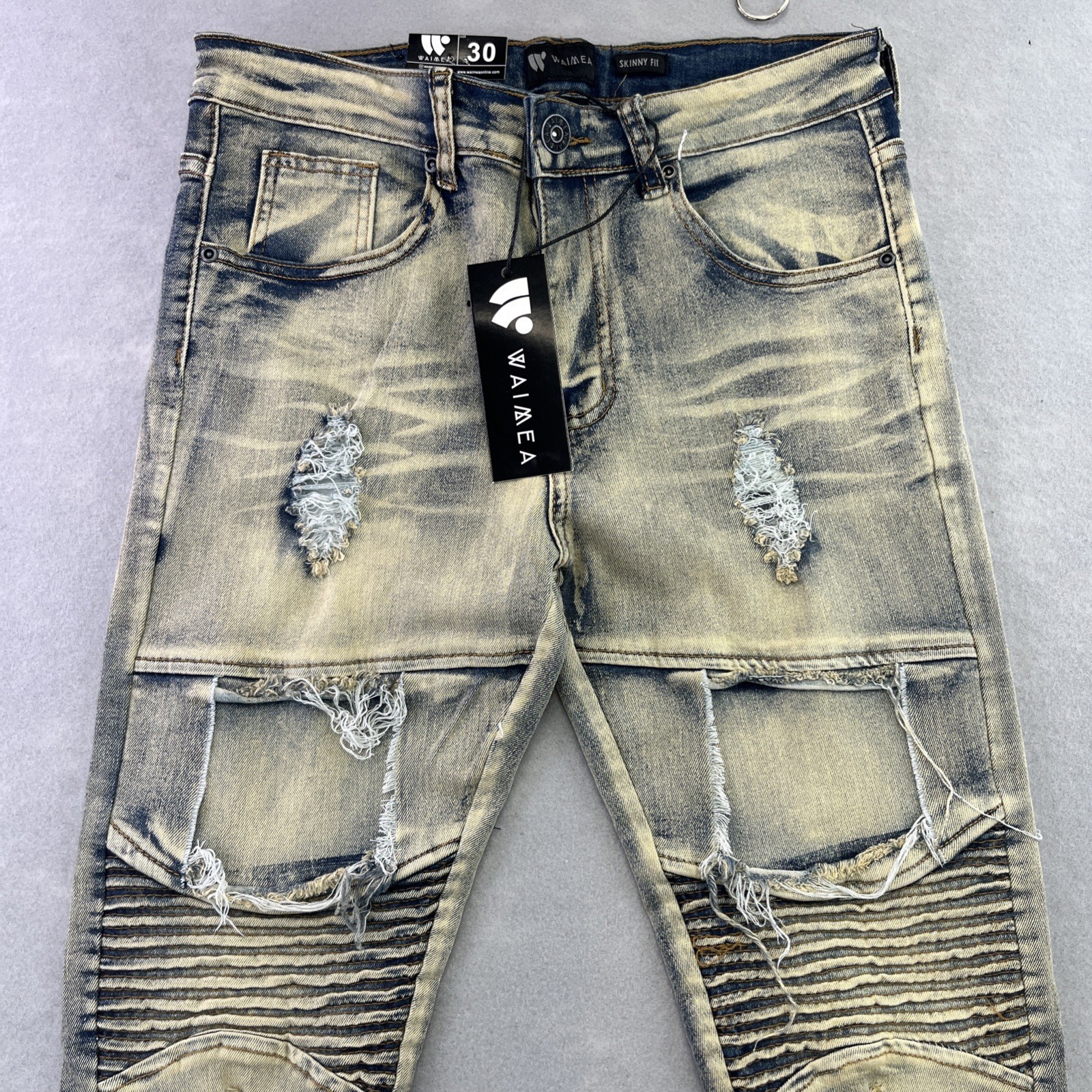 WAIMEA Denim Jeans Mens Size 30 Skinny Fit Distressed Moto NWT