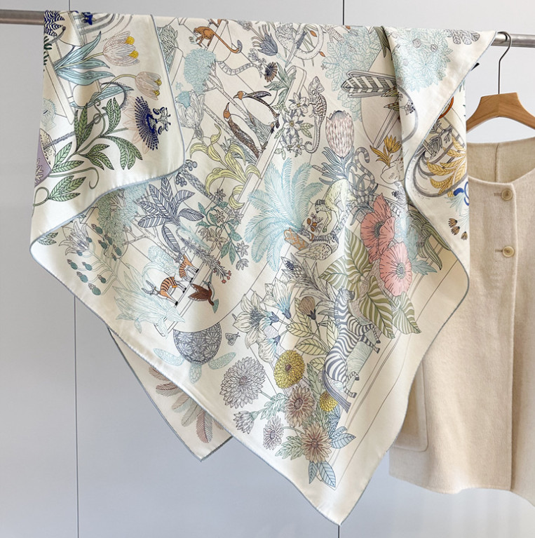 70% Cashmere 30% Silk Wrap Scarf garden Print Double Face Print Shawl 135X135cm