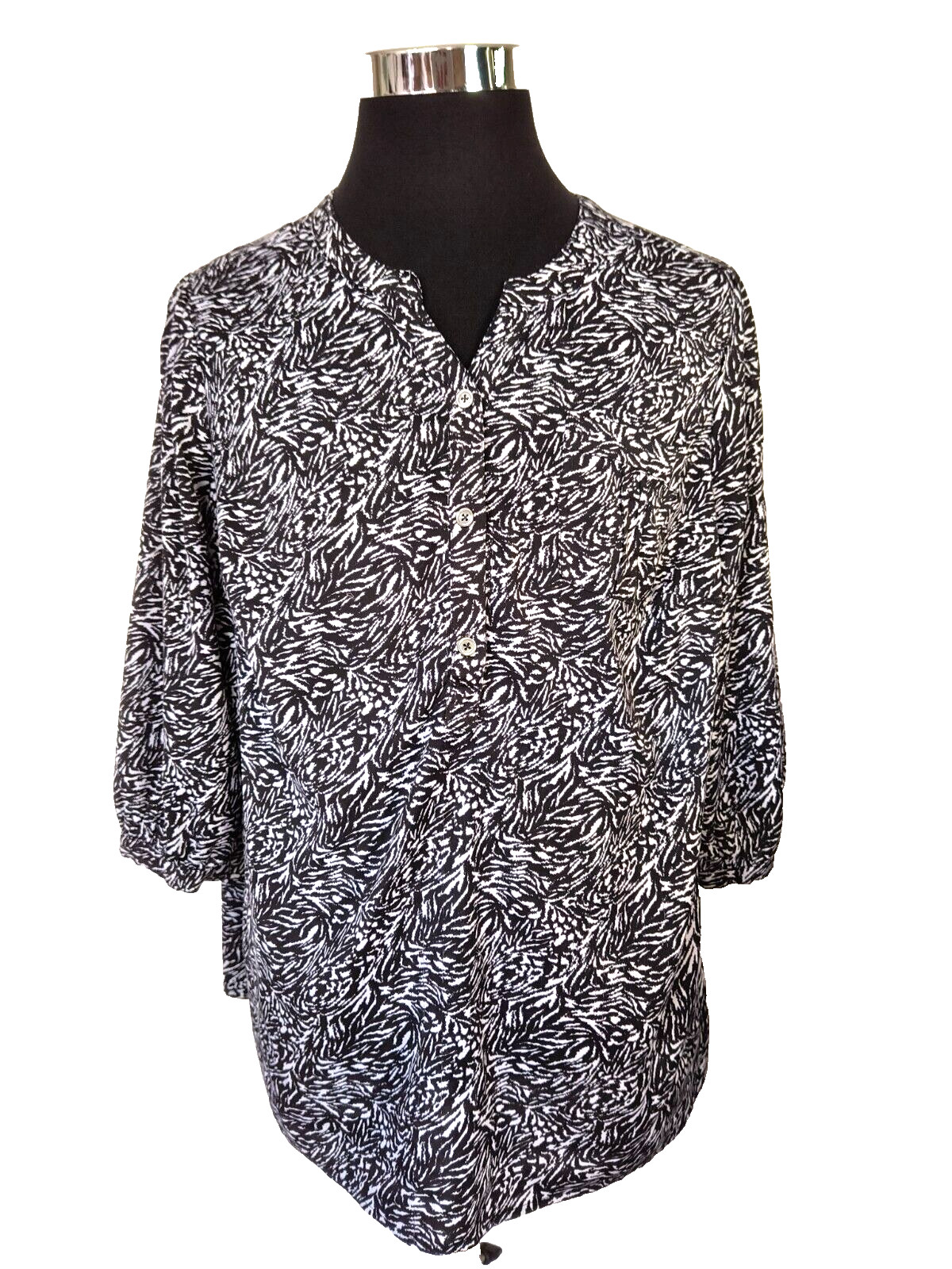 C.J. Banks Women’s Blouse Size X Black & White Pullover Polyester -Spandex