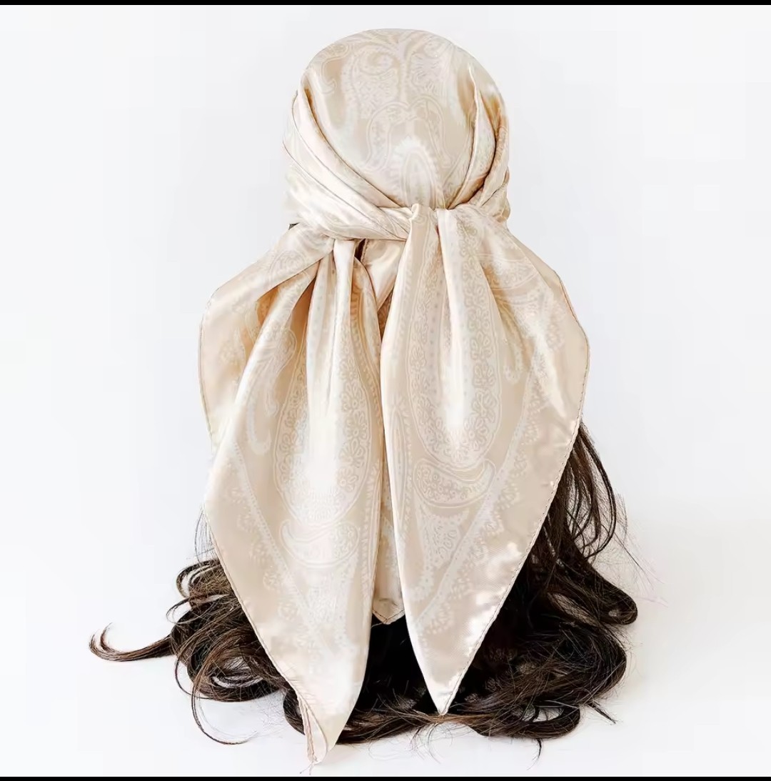Luxury 90cm Square Satin Silk Feel Scarf Women Print Hijab Shawl Wrap Bandana
