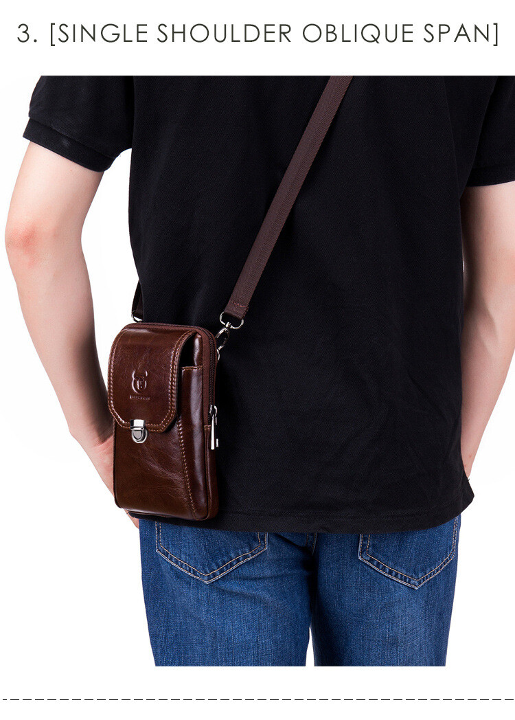 Retro cowhide leather men’s single shoulder crossbody bag cell phone waist bag