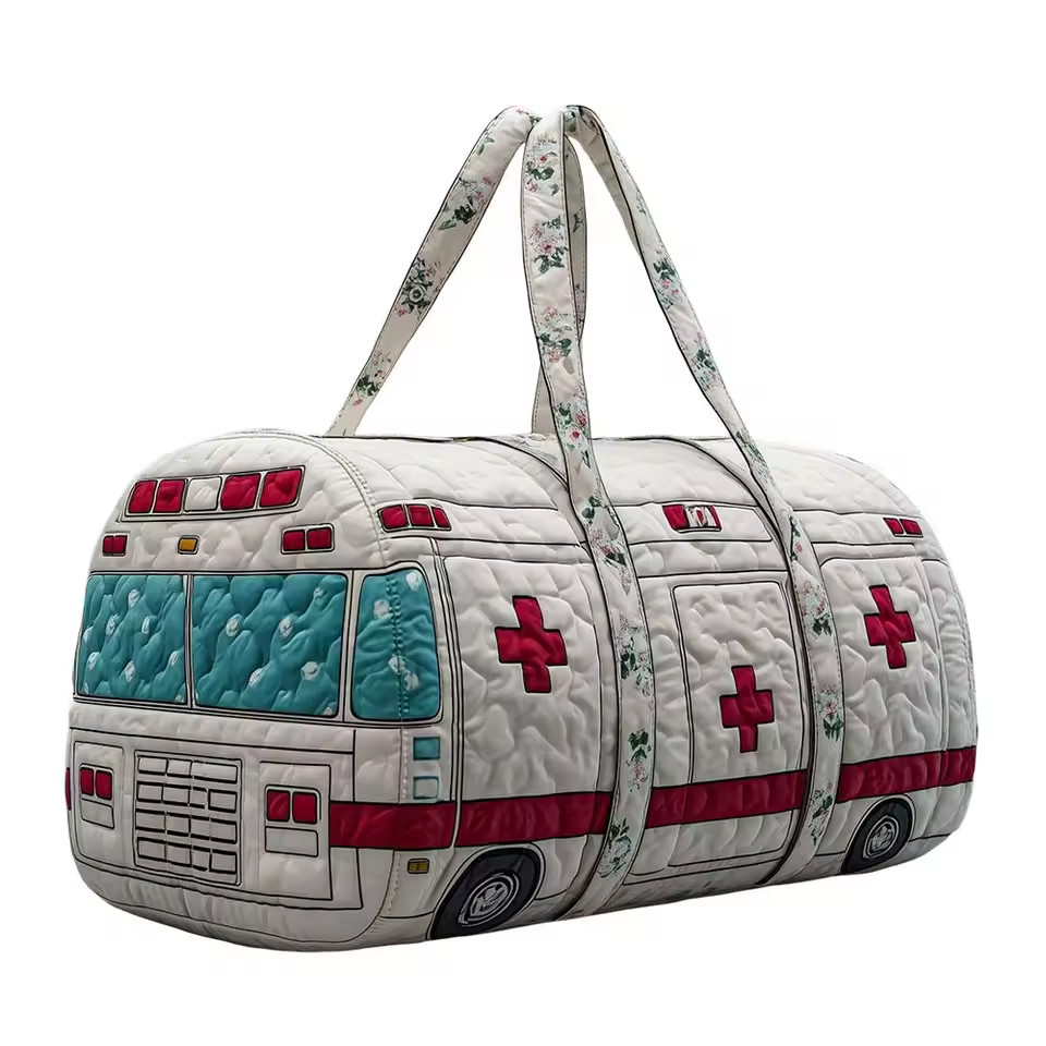 Bus Series Quilted Cotton Quilted Travel Bag 3D Design Boho Style Duffle Bag
