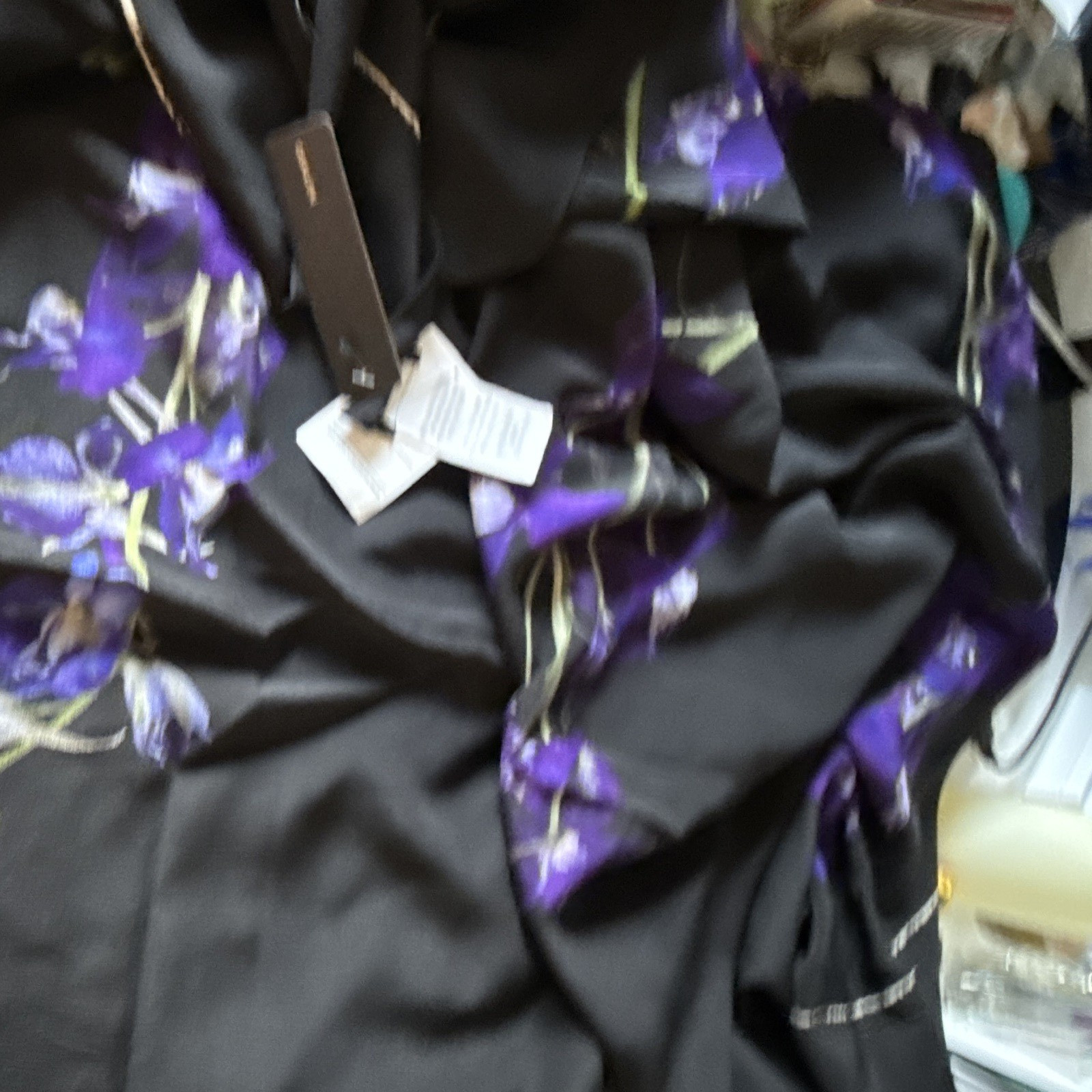 OSKLEN Women’s S Black Purple Floral Silk large scarf