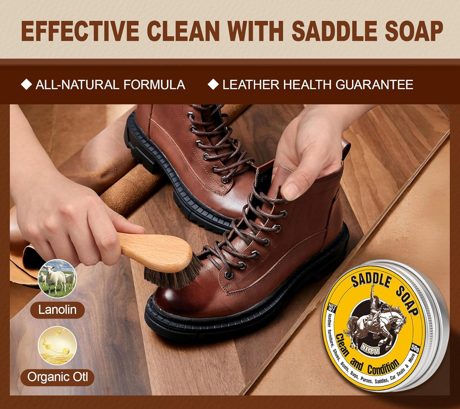 Leather Boot Care Kit 6 in 1 Mink Oil Saddle Soap Shoe Cleaner Conditioner