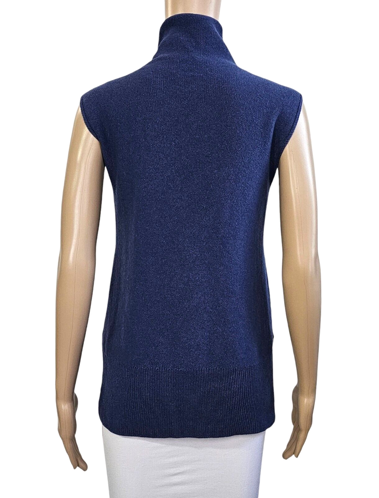 VINCE Blue Side Slit 100% Cashmere Sleeveless Turtleneck Sweater in Ink S $320