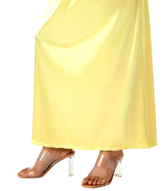 New Gorgeous Feminine Yellow Satin Lace Hem Long Half Slip Plus 2X NEW