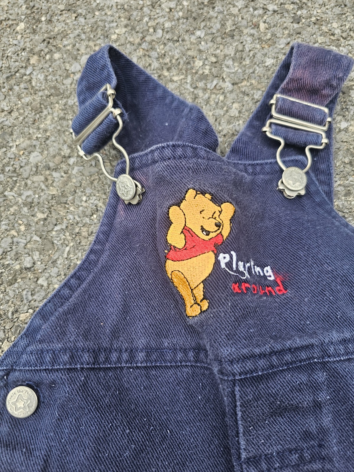 Infant Vtg Winnie The Pooh Tigger Embroidered Denim Short Overalls 12 months
