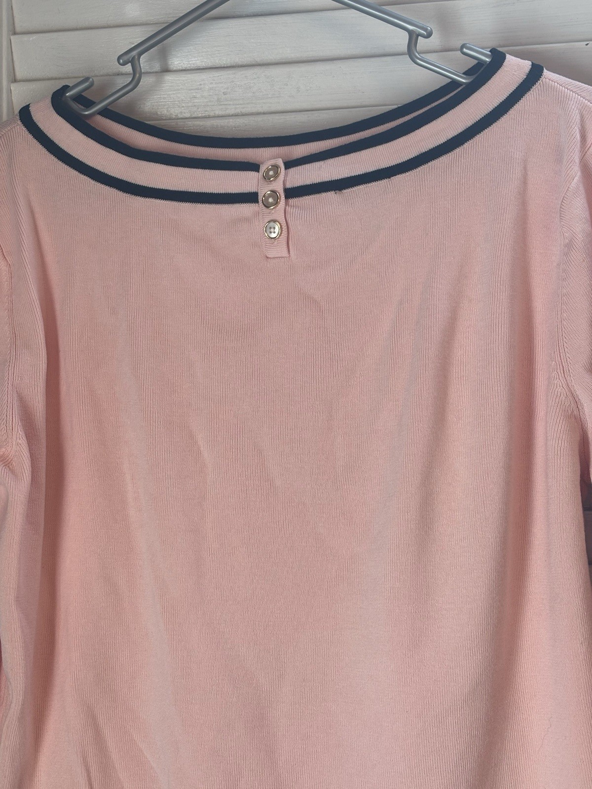 Talbots Sweater Womans XL Pink Black Pearl Button Back Classic Luxury Old Money