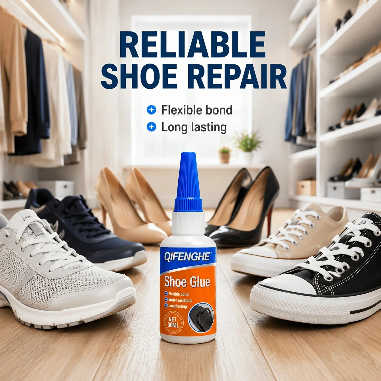 Shoe Glue 30ML, Flexible Waterproof Shoe Repair Adhesive, Long Lasting Strong Bo