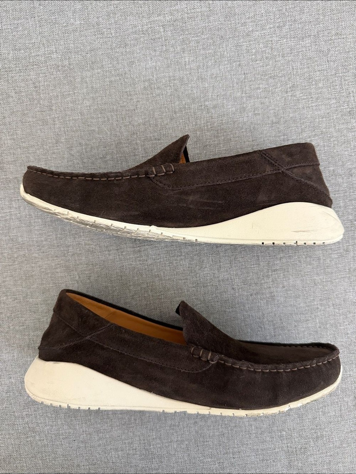 OluKai Dark Brown Suede Slip-On Loafers with Cream Sole