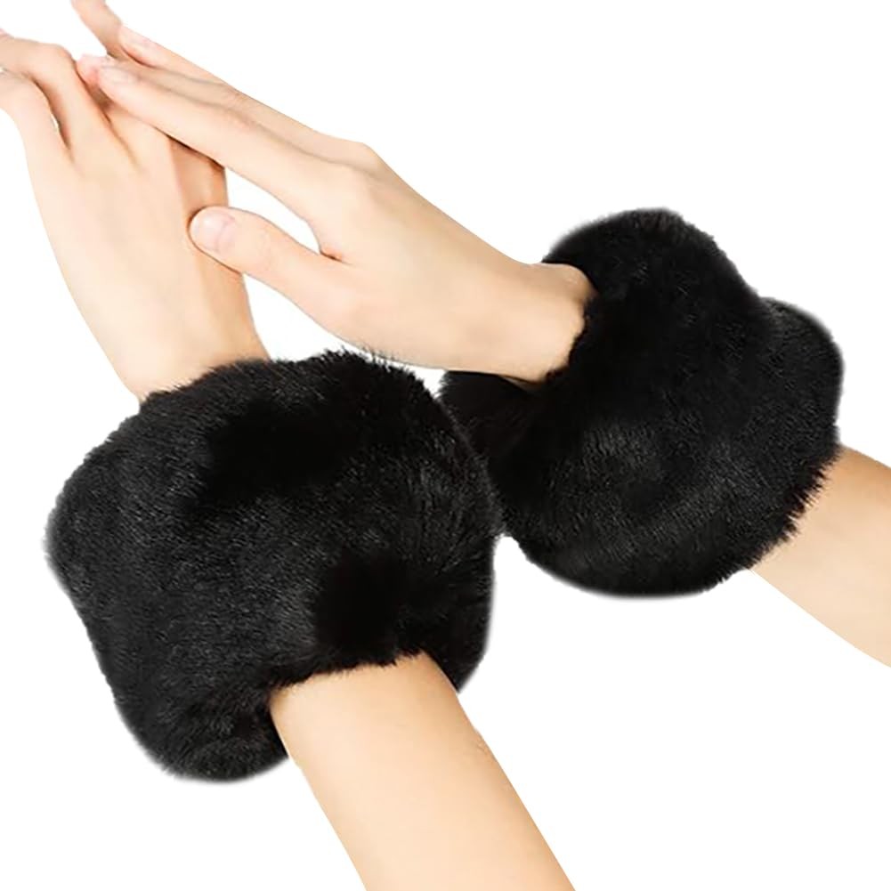 Faux Fur Short Wrist Cuff Soft Fuzzy Arm Band Winter Wrist Warmer Faux Fur Arm