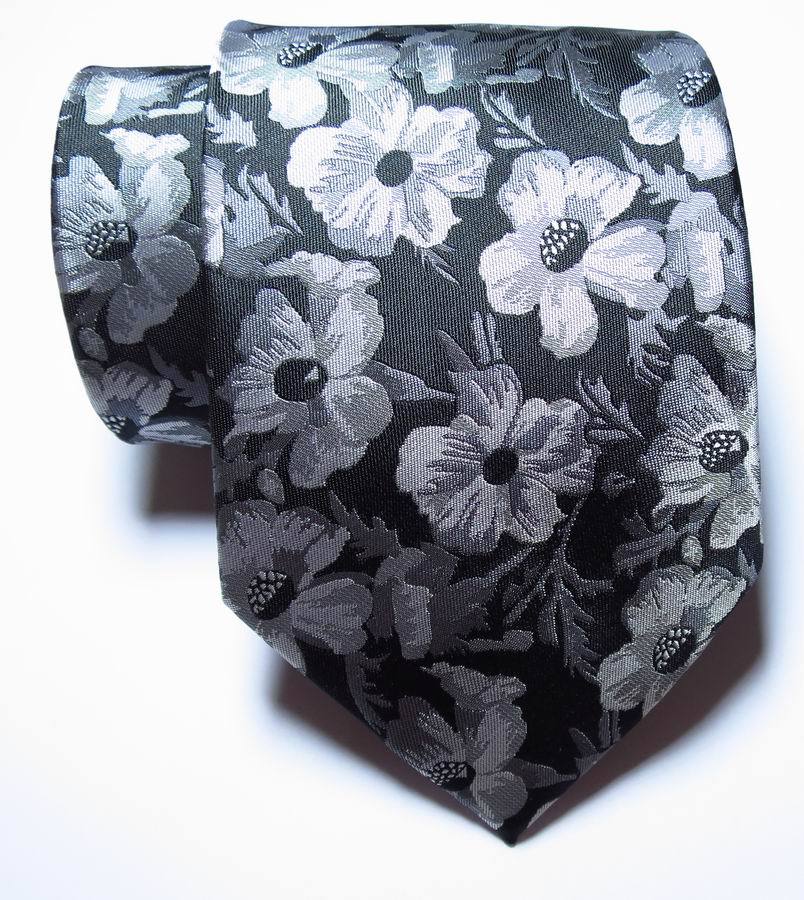 New Classic Floral Black White Gray JACQUARD WOVEN Silk Men’s Tie Necktie