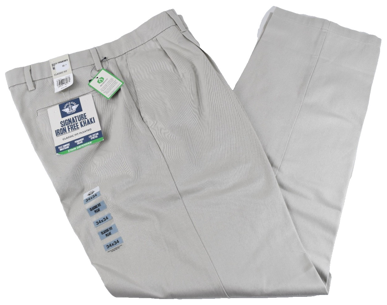 Dockers Men Signature Khaki Pants New 34X29 34X34 36X34 Cream Pleated ClassicFit