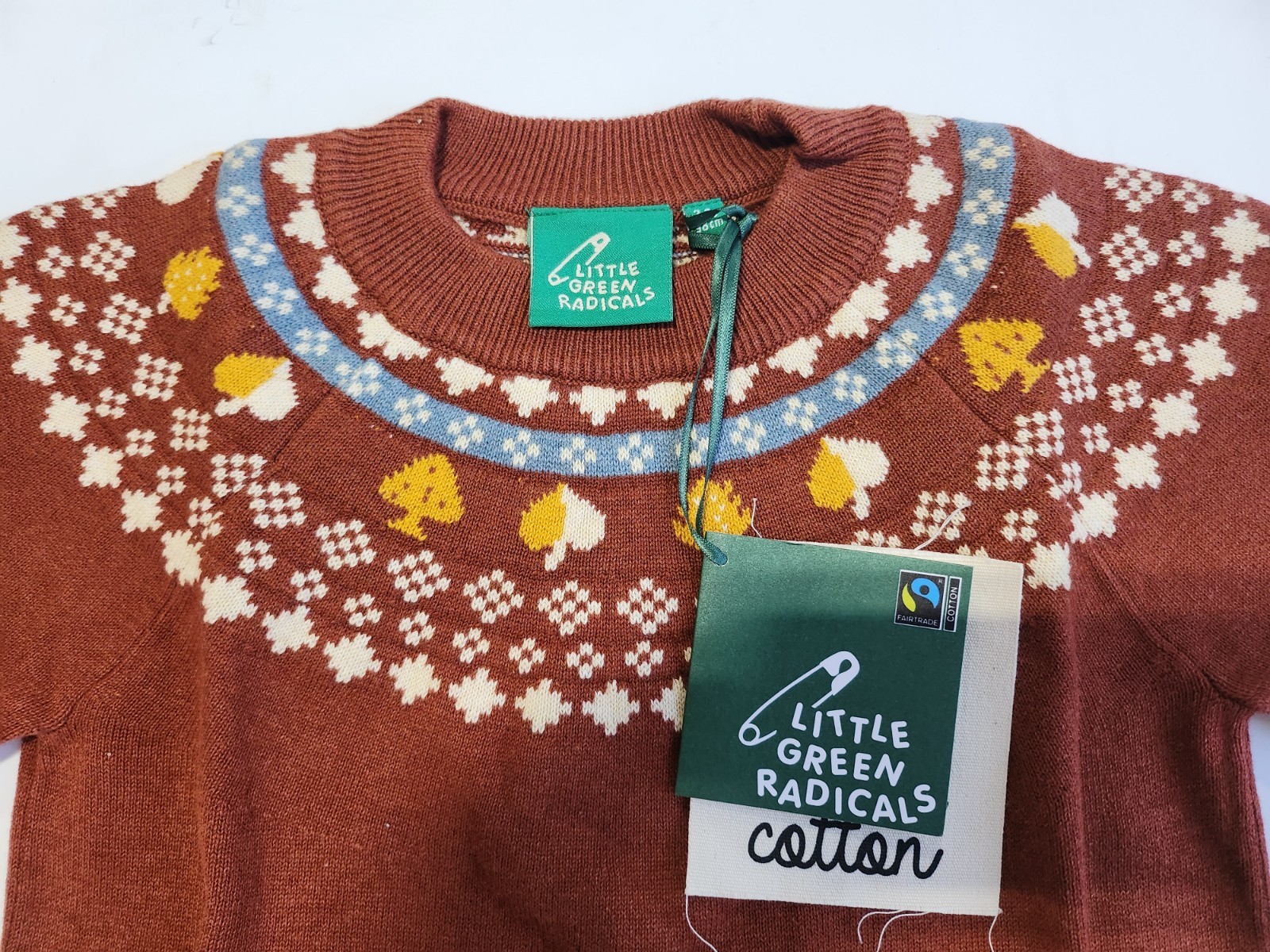 Little Green Radicals Autumn Leaves Fairisle Knitted Sweater Organic Cotton NWT