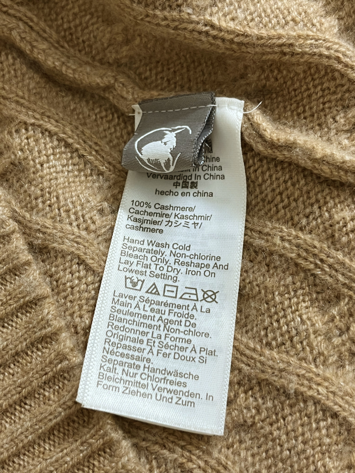 J.CREW •100% Cashmere Cable Crewneck Shrunken Sweater • Camel • XS