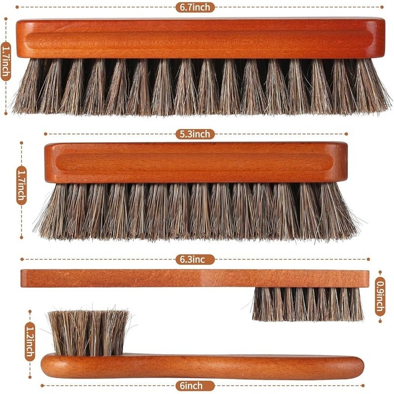4-Piece Professional Horsehair Shoe Polish Brush Set Leather Care Cleaning New