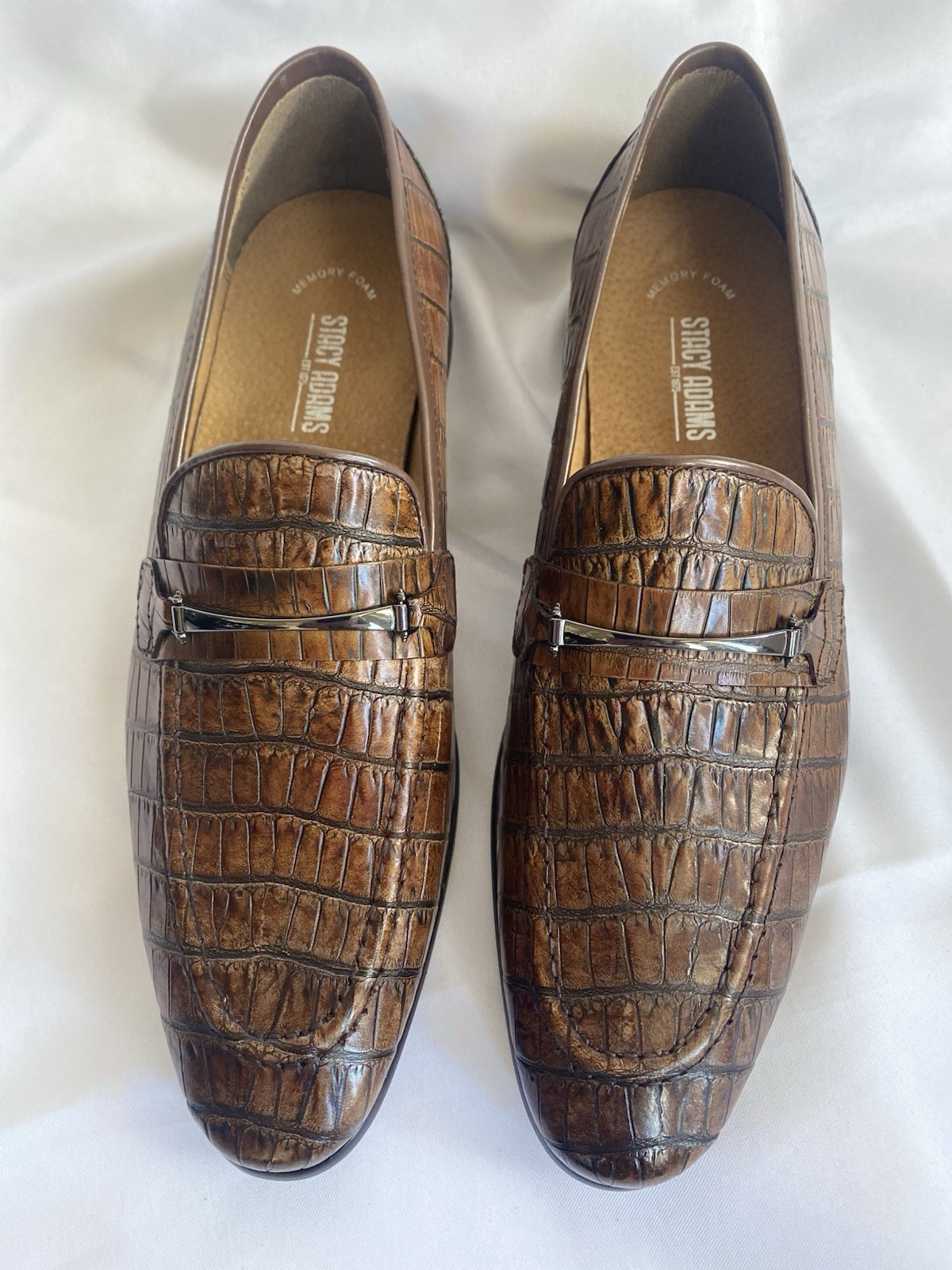 Stacy Adams Ferdinand Mens 11 M Cognac Brown Croc Leather Slip On 25455 NIB