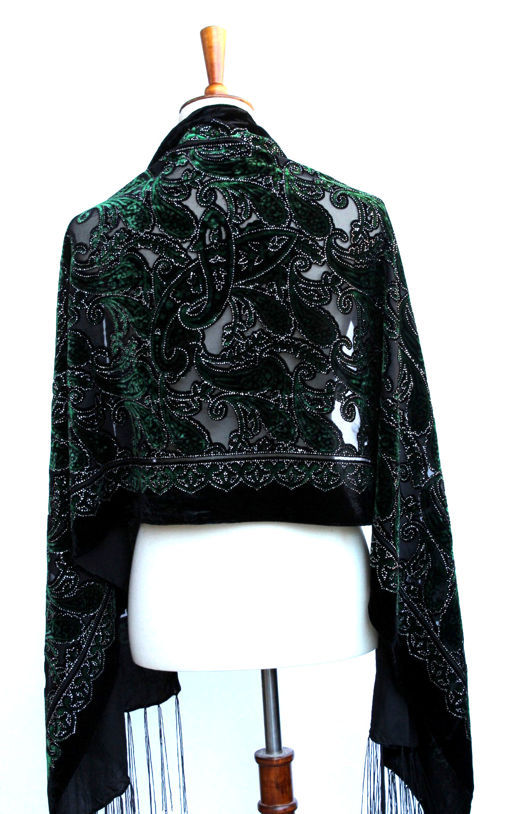 Elegant Black & Emerald Green Color Flower Silk Burnout Velvet Shawl Scarf Wrap