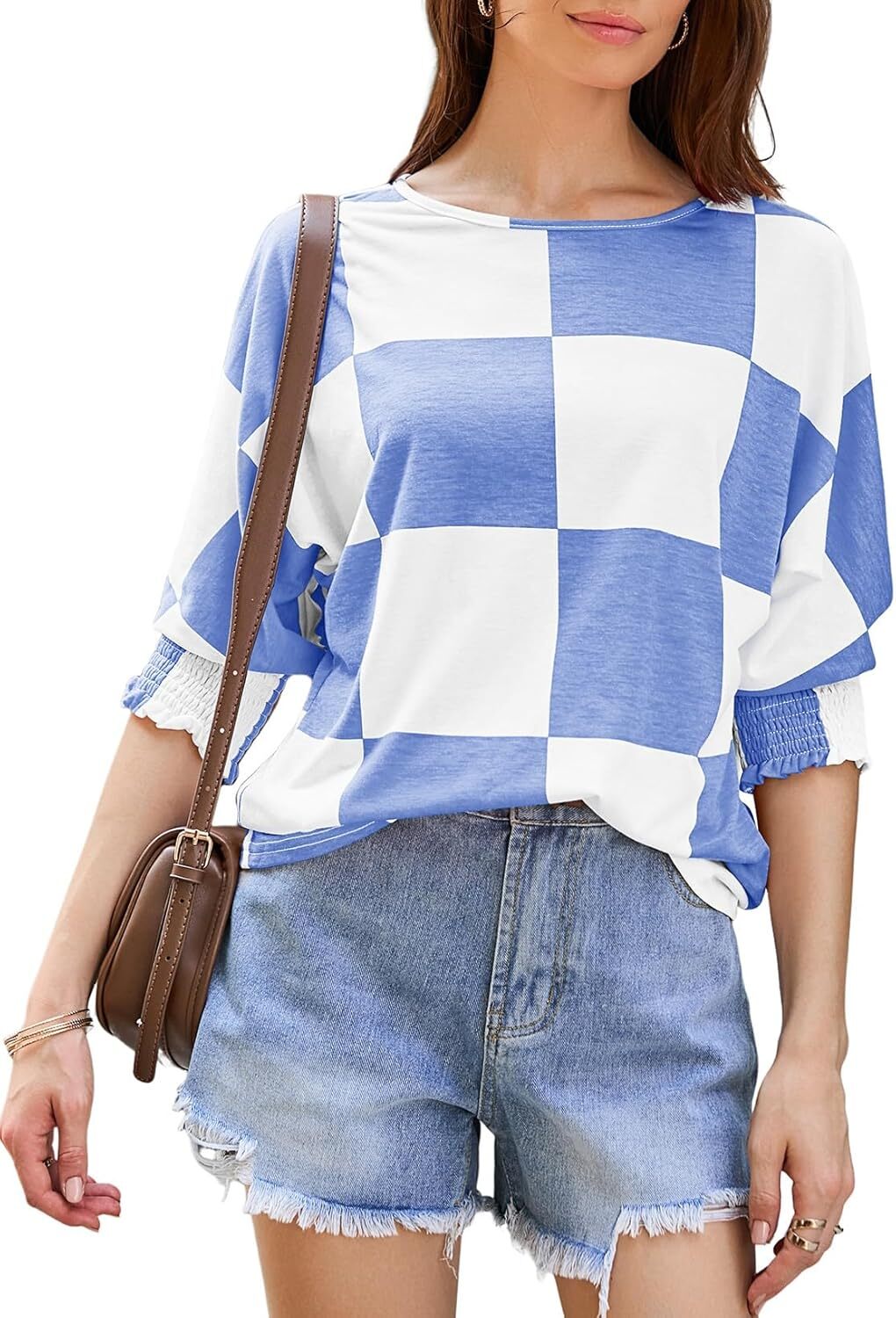Women’s 3/4 Sleeve Crewneck T-Shirt Casual Loose Fit Soft Basic Blouse Top