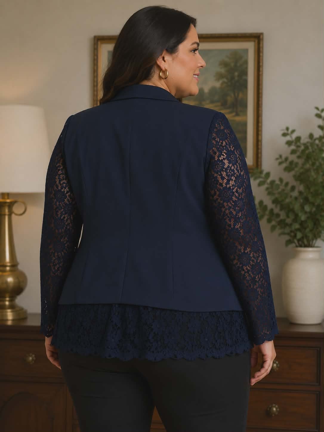 Lane Bryant The Bryant Blazer Womens Size 24 Navy Lace Sleeve Career Jacket…