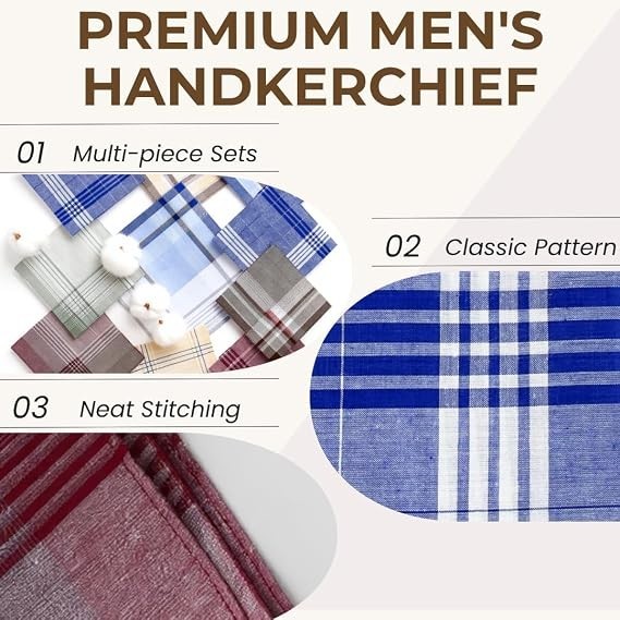12 Pack Men’s Handkerchiefs 100% Cotton Handkerchief for Men Classic Assorted 16