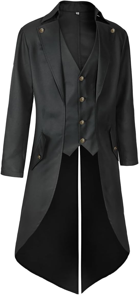 Mens Pirate Coat Steampunk Jacket Tailcoat Renaissance Jacket Halloween Hatte…