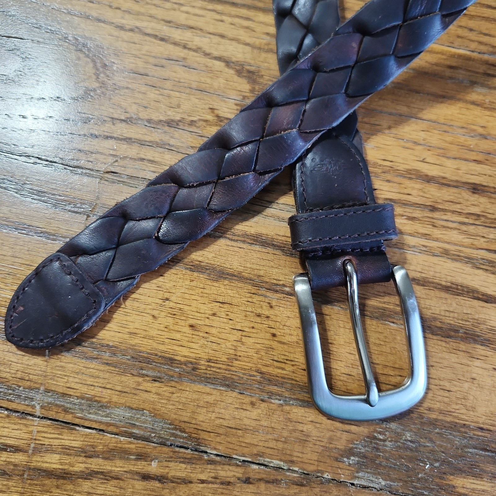 Braided Belt Size 35/90 Soft Oiled Look Dockers Dk Brown Full Grain Leather