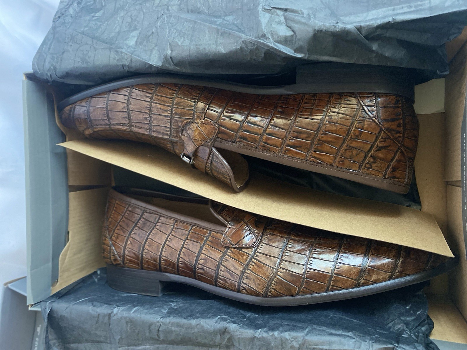 Stacy Adams Ferdinand Mens 11 M Cognac Brown Croc Leather Slip On 25455 NIB