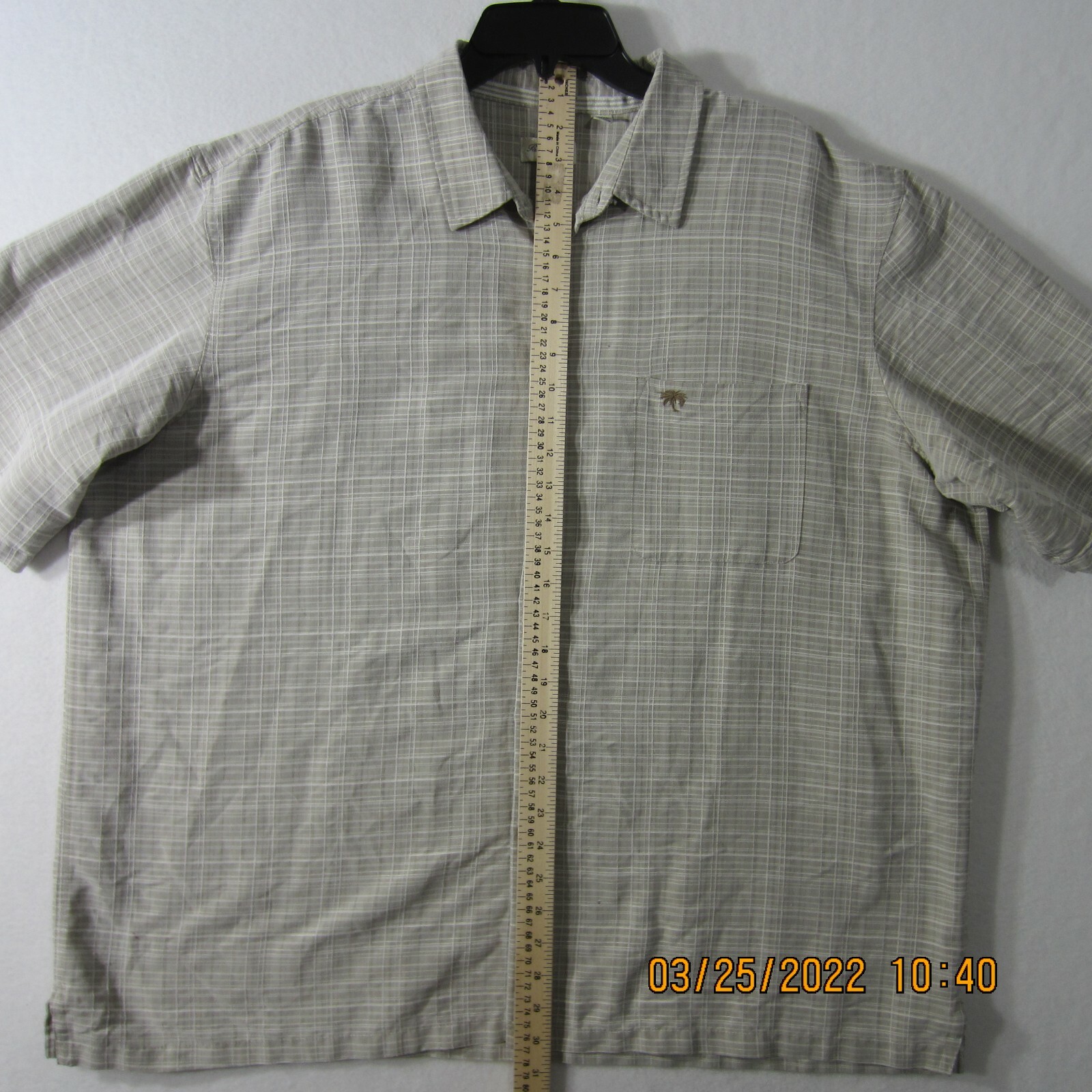 Palm Beach Shirt 2XL XXL Beige White Plaid Button Up Pocket Outdoor Casual Men