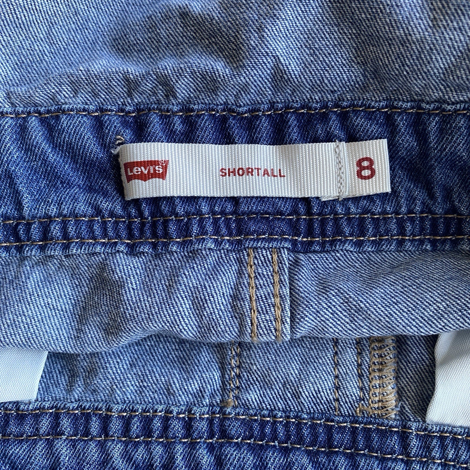 Girls Size 8 Levi’s Denim Shortalls Overall Shorts Knot Strap 100% Cotton