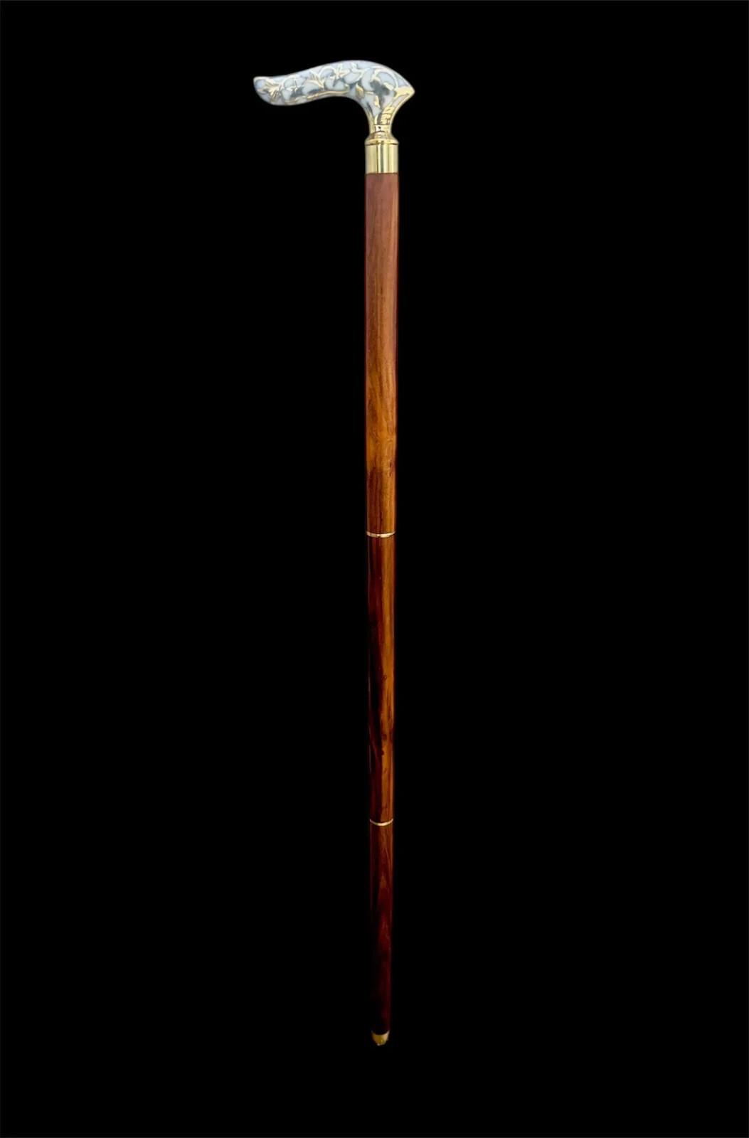Handcrafted Floral Brass Cane Handle – Vintage Decorative Walking Stick Top