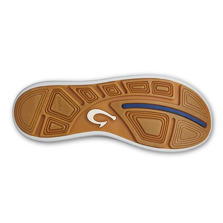 Olukai Men’s Breathable Boat Shoe, no-tie laces, color – Pavement / Vintage Blue