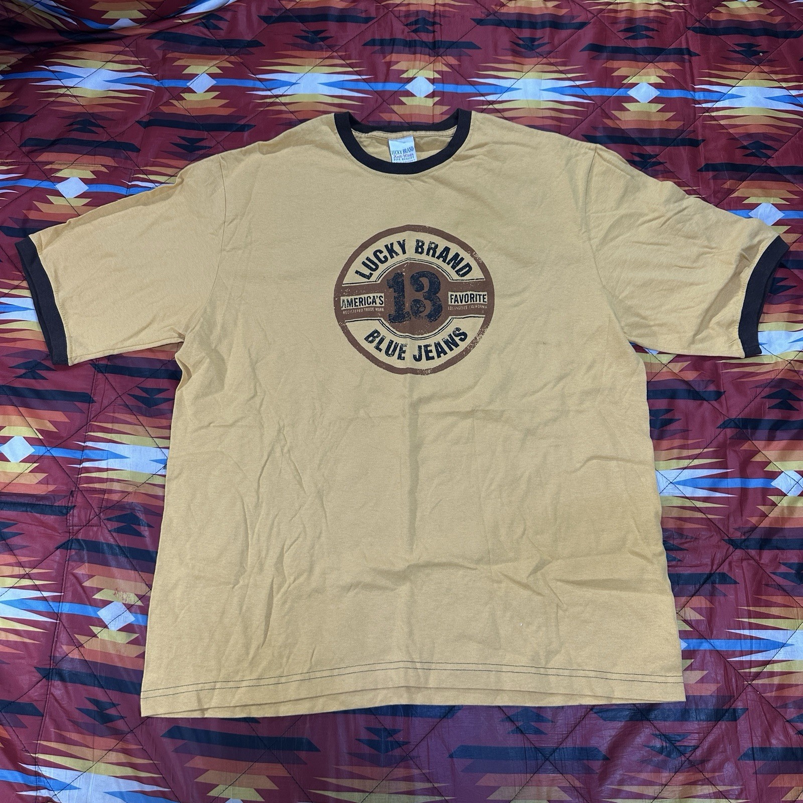 Lucky Brand Knit-Wear Fine Quality Vintage Yellow T-Shirt Men’s XL Made In USA
