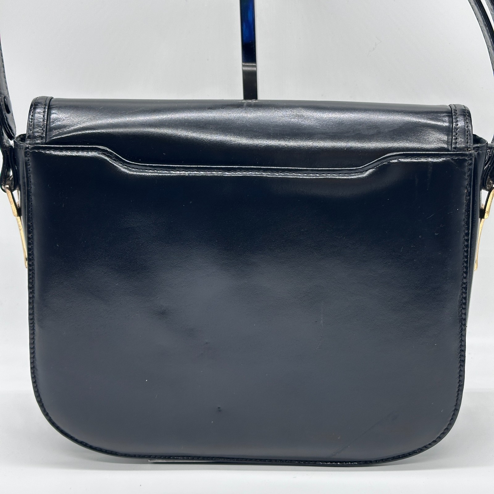 CELINE Shoulder Bag Handbag Horse Black Leather Carriage Purse Vintage Authentic