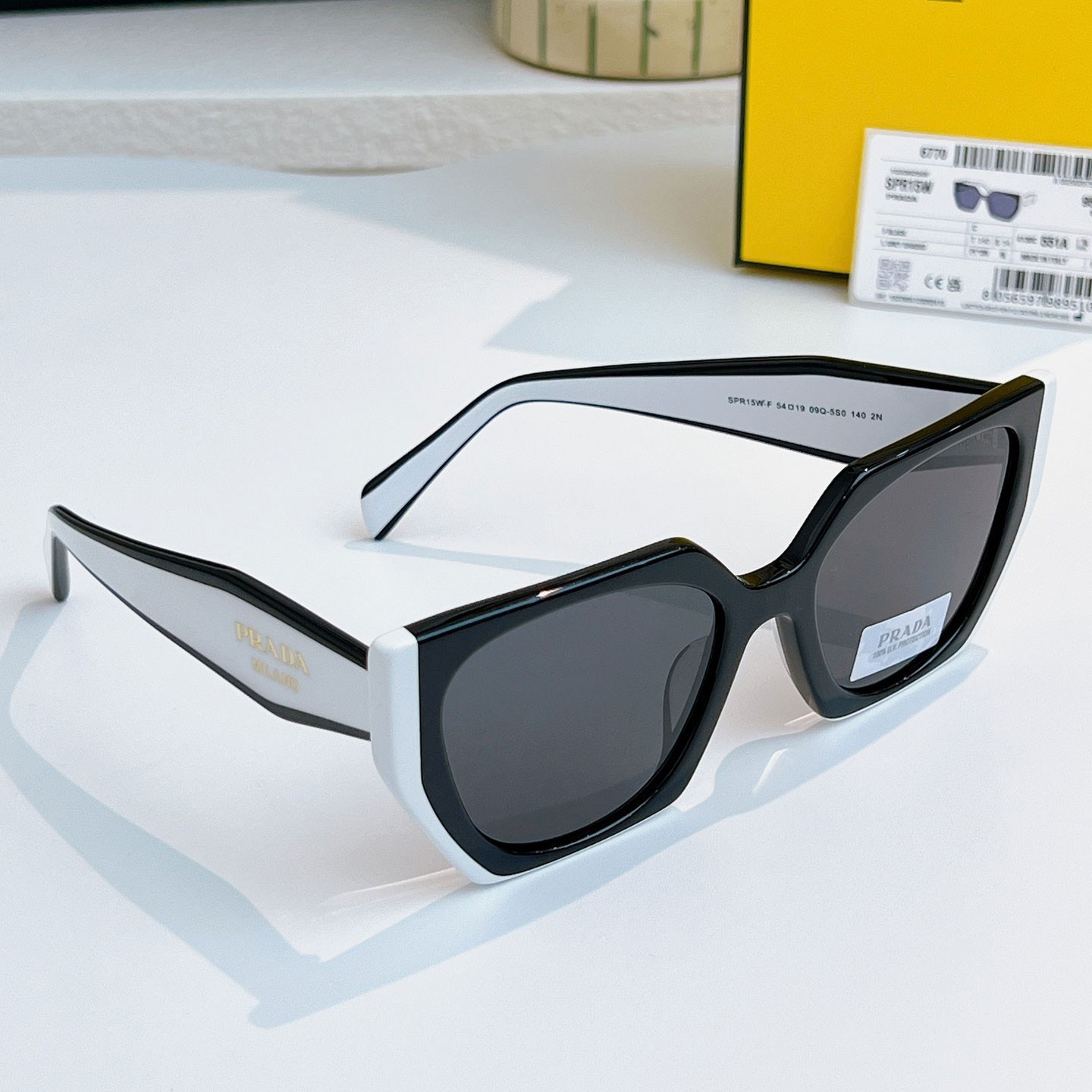 Prada PR 15WS Oversize Square Sunglasses Women Black White Frame UV400 Authentic